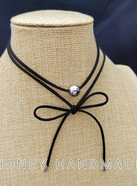 金属圆球系带项链向日葵欧尼同款银色圆珠项链女锁骨链小众choker