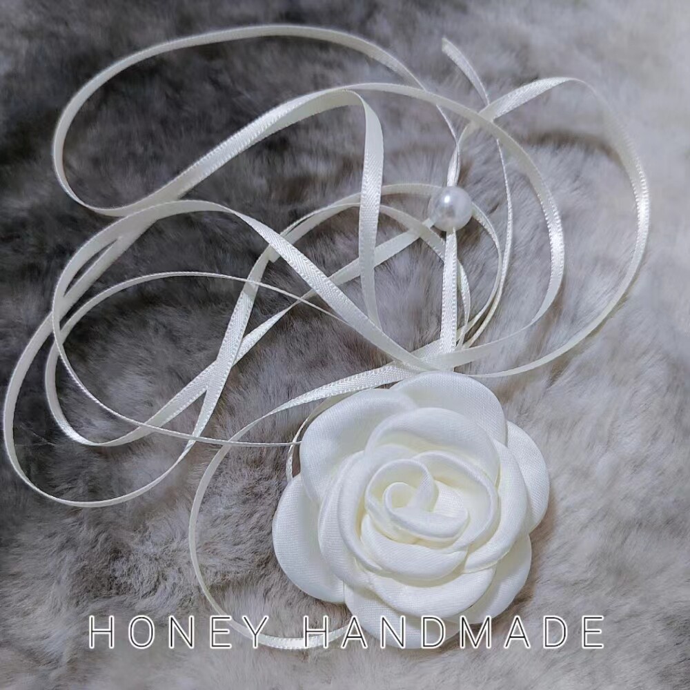 项链法式超仙复古玫瑰花珍珠系带长款颈链锁骨链婚纱手花多用饰品