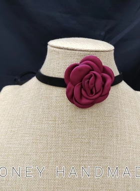 山茶花绑带系带冷艳女项圈锁骨链礼服配饰遮瑕遮疤项链秋冬晚宴风