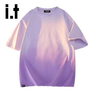 渐变色圆领T恤男生潮牌宽松百搭短袖 新款 FIVECM夏季 透气X 5cm