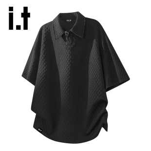 5cm 休闲肌理感宽松半袖 FIVECM格子翻领短袖 夏季 t恤男士