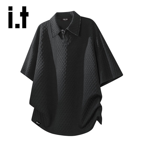 格子翻领短袖t恤男夏季休闲肌理