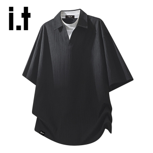 5cm 百搭半袖 FIVECM假两件POLO领短袖 新款 上衣 T恤男女夏季