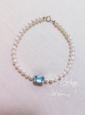 （Tong Babys）Young手作 一见倾心天然淡水珍珠托帕石女手链