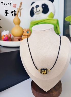 （Tong Babys）Young手作  天然黑碧玺小颗粒万字天珠银女锁骨链