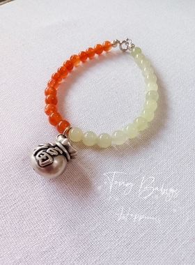 （Tong Babys）Young手作 天然和田玉晴水单珠遇上天然南红福来临