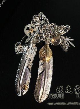 复古鹰爪羽毛印第安风格纯银项链