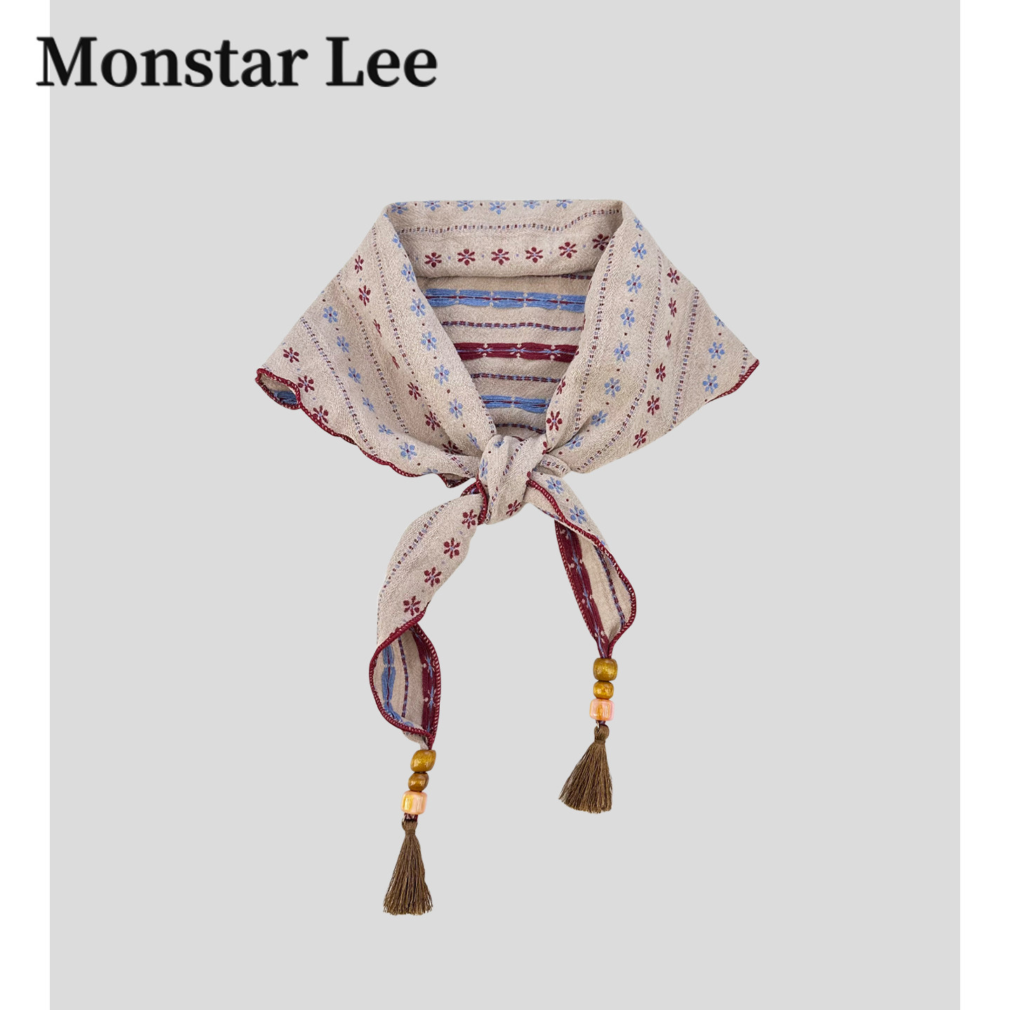 MonstarLee韩系复古印花碎花丝巾休闲领巾护颈小方巾三角巾配饰女