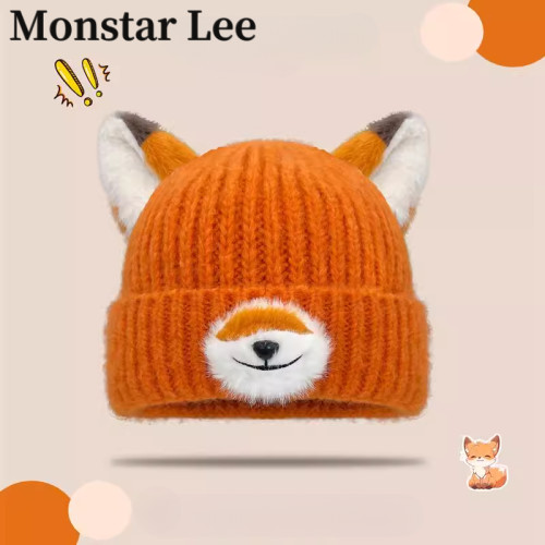 MonstarLee可爱狐狸尼克周边卡通针织帽子女秋冬保暖显脸小毛线帽