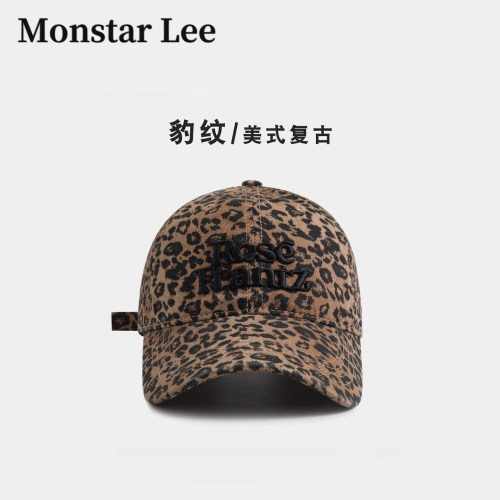 美式复古豹纹刺绣棒球帽显脸小