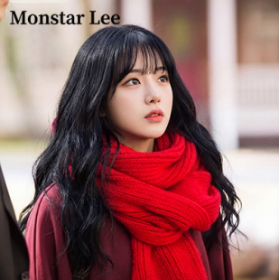 Monstar Lee孤单的神鬼怪池恩卓金高银同款红色围巾毛线厚保暖