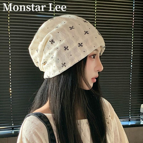 Monstar Lee月子帽产妇帽亲肤网孔透气纯棉孕妇套头帽产后堆堆帽