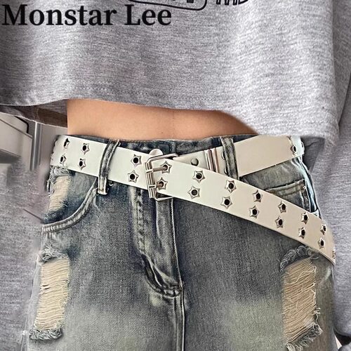 Monstar Lee星星多孔美式宽腰带女夏裤带牛仔裤设计感y2k皮带白色