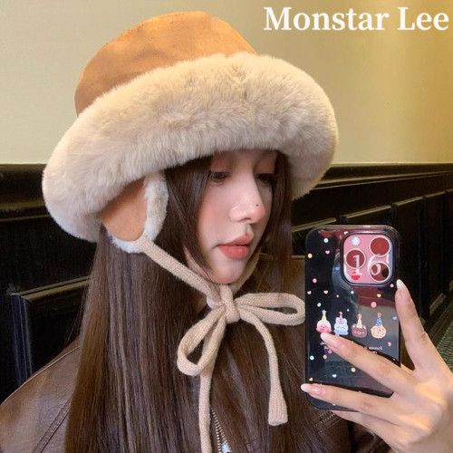 Monstar Lee护耳棉帽子女冬高级感毛绒渔夫帽保暖骑车防寒雷锋帽