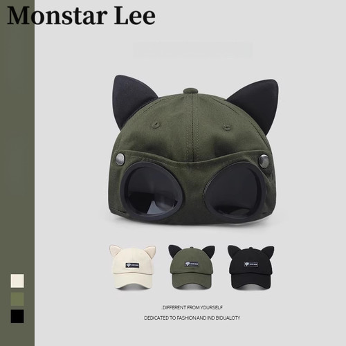 Monstar Lee韩国超火的猫耳朵嘻哈鸭舌帽男女眼镜飞行员棒球帽子