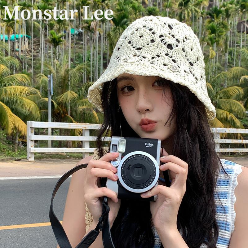 Monstar Lee韩系渔夫帽女夏透气遮阳防晒帽镂空编织显脸小水桶帽