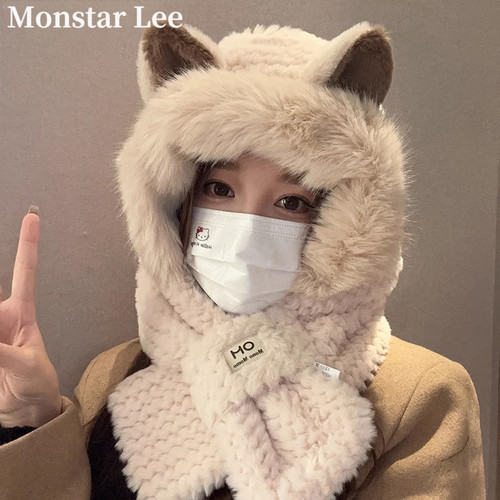 MonstarLee一体狐狸耳朵毛绒帽