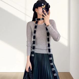 小众长款细窄超长辣妹造型围巾黑白秋冬百搭长条装饰毛绒条纹围脖