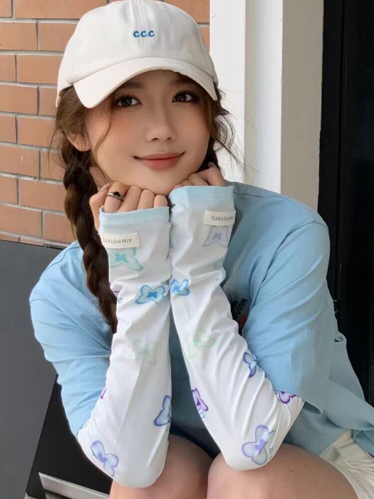 2024 NEW ICE SLEEVE SUMMER GIRL LOOSE ADJUSTABLE BUTTERFLY CUTE GRADIENT SUNSCREEN SLEEVE SLEEVE FOR STUDENTS SIMPLE AND VERSATILE