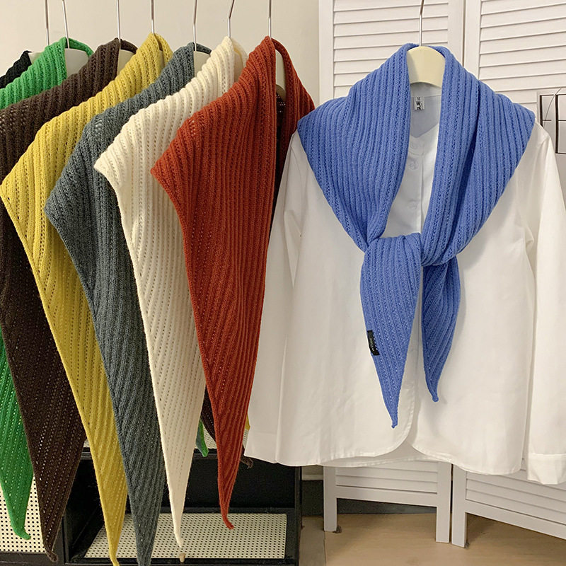 围巾韩版纯色针织三角巾女秋冬季保暖围巾百搭多功能围脖披肩外搭