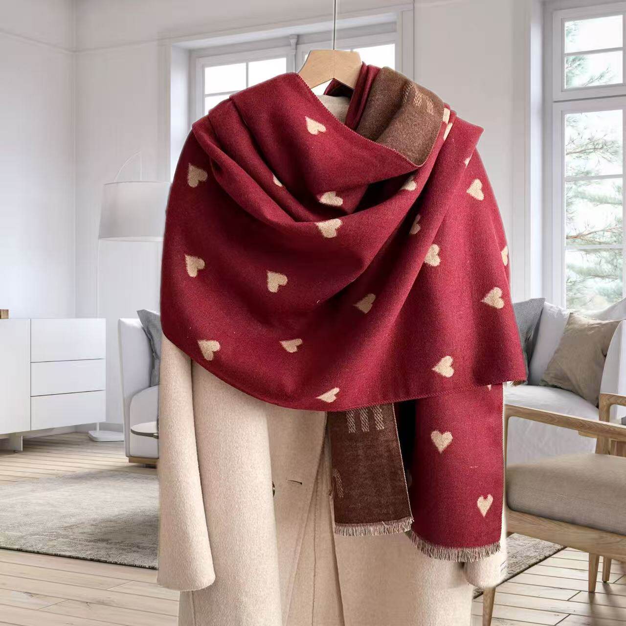 双面异色仿羊绒爱心2025新款秋冬季保暖围巾女办公室披肩加厚围脖,服饰配件/皮带/帽子/围巾,围巾/丝巾/披肩,淘宝优惠券,粉丝福利购,淘宝优惠卷