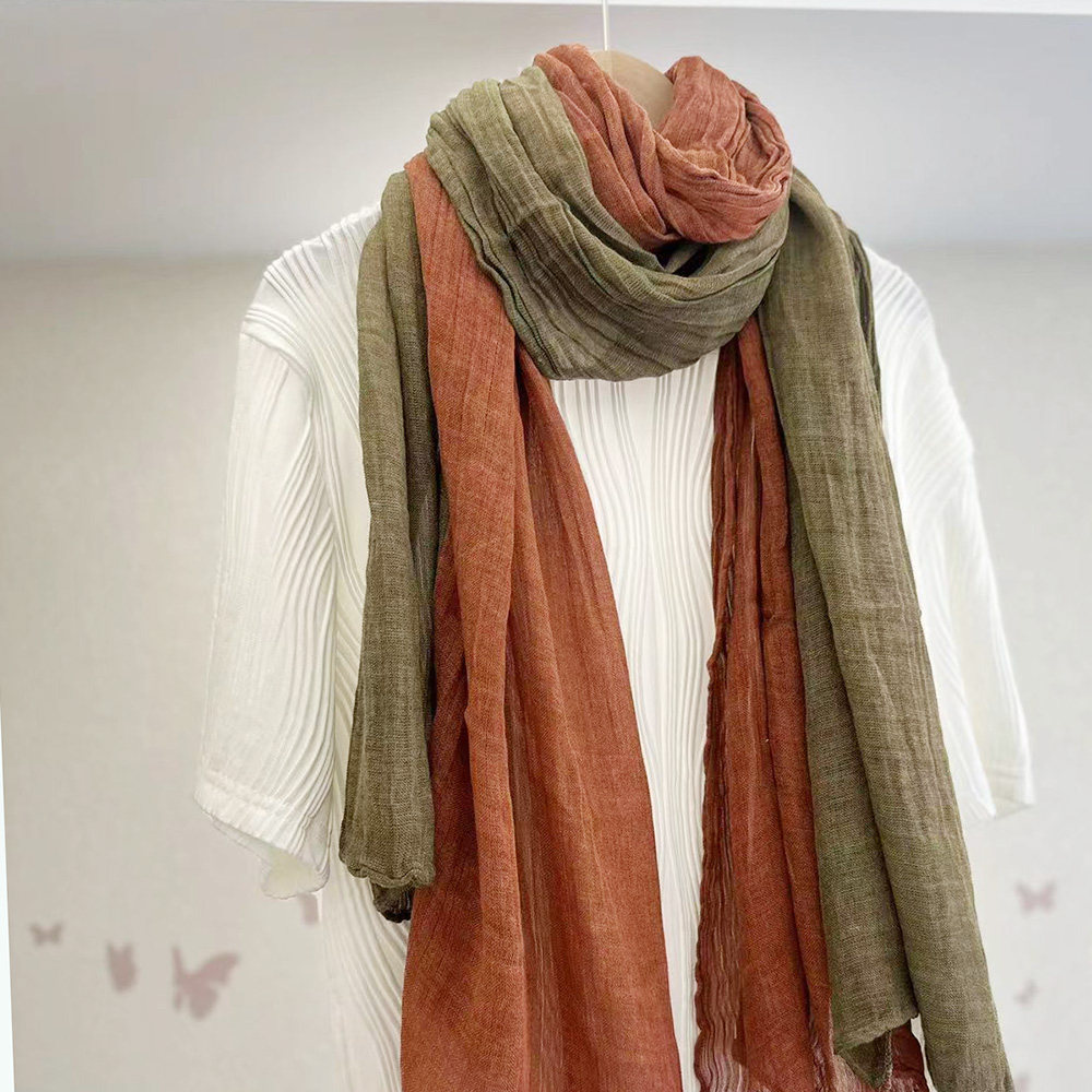 文艺复古渐变色长款棉麻围巾披肩