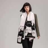 加厚保暖仿羊绒大披肩女 长款 2024新款 可爱猫咪百搭卡通围巾秋冬季