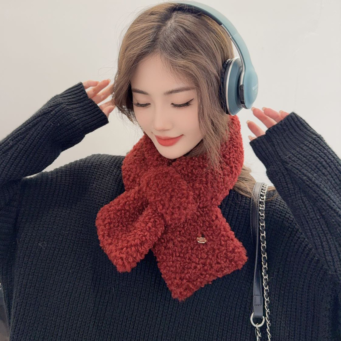 交叉毛领简约百搭围巾学生围脖冬