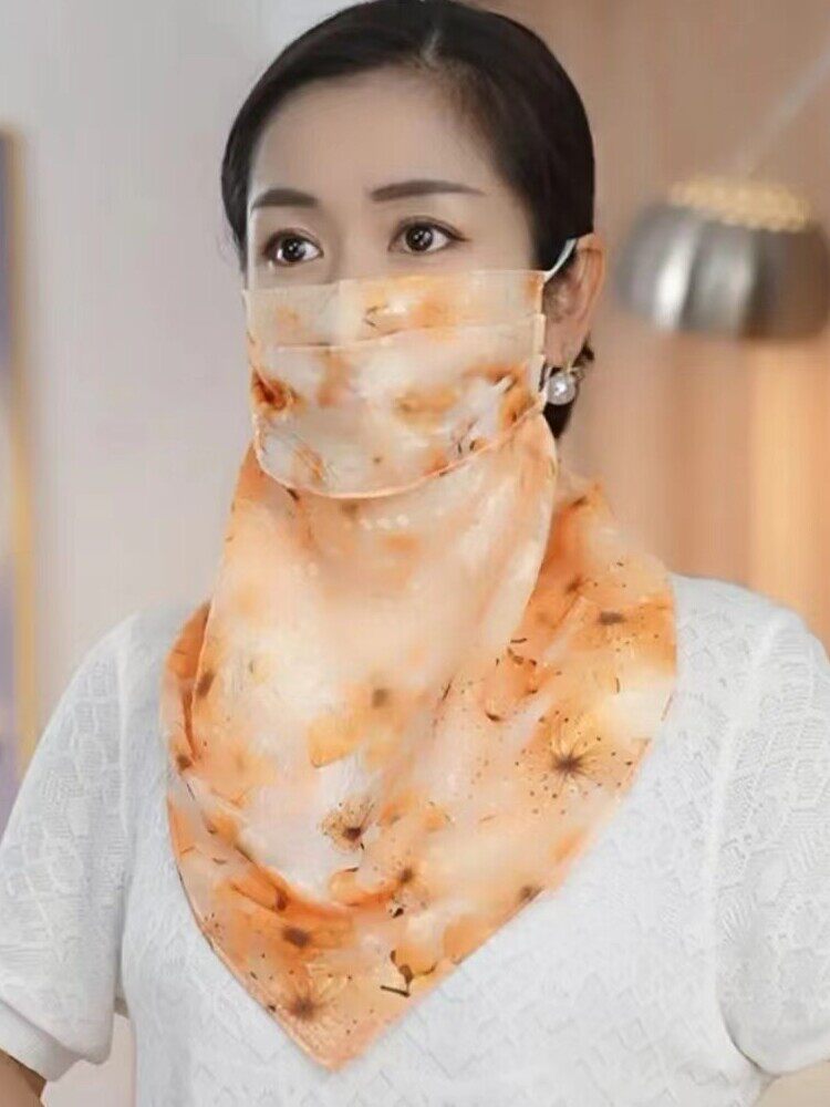 2024 SUMMER SUNSCREEN NECK PROTECTION WOMENS UV PROTECTION FACE MASK NECK BIB THIN BREATHABLE FULL FACE COVER SILK SCARF VEIL