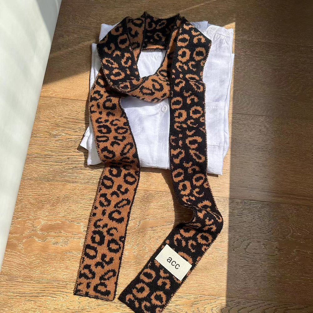 细窄长条针织小围巾秋冬飘带豹纹