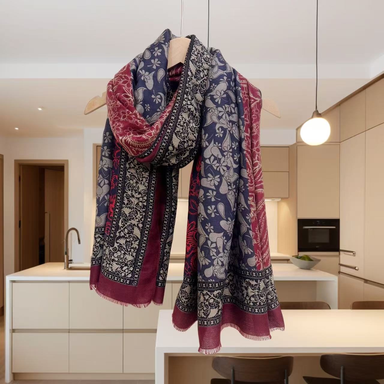 腰果拼色棉麻围巾女春秋披肩两用