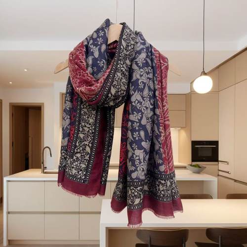 腰果拼色棉麻围巾女春秋披肩两用