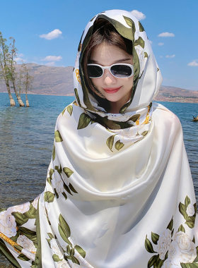 围巾女防晒纱巾护脖保暖绸缎丝巾