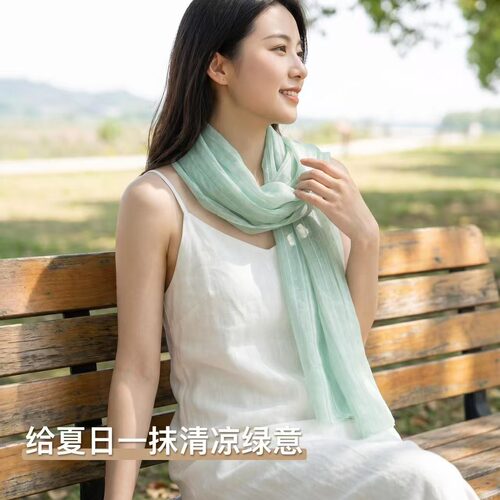 春秋纯色百搭棉麻围巾日系小丝巾