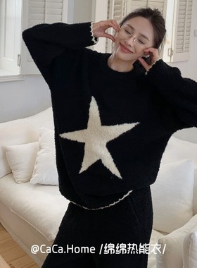 caca半边绒睡衣冬季新款软绵绵女士保暖套装加绒加厚家居服可外穿