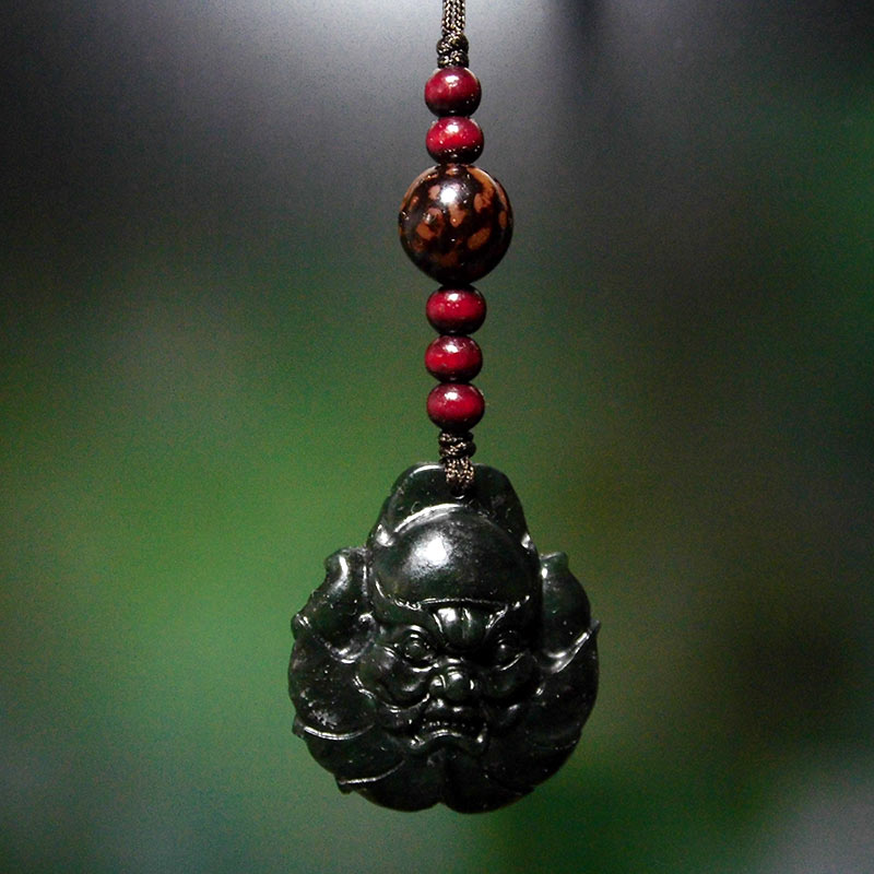 墨玉石钟馗护身平安手机链吊坠复古风短款男女u盘挂绳钥匙链包挂