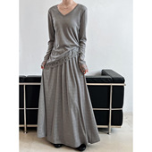 云想巨显瘦套装 韩系慵懒松弛感斜下摆蕾丝上衣 半身裙两件套2873