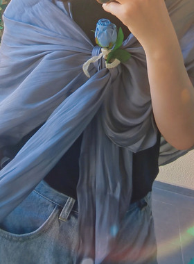 中灰色披肩式丝巾人鱼姬丝滑半透
