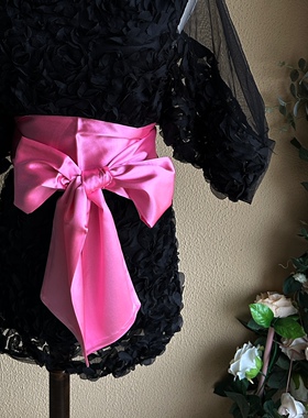 瑕不掩瑜12X280深粉色 雪白色 仿真丝腰带飘带 绑蝴蝶结 可绕两圈