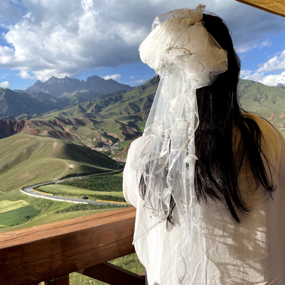 花瓣雨 白色立体小花刺绣蕾丝披肩 旅拍氛围感出片丝巾发带腰带
