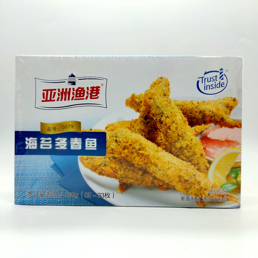 亚洲渔港海苔多春鱼裹粉油炸海鲜小吃条条鱼籽饱满商用半成品800g