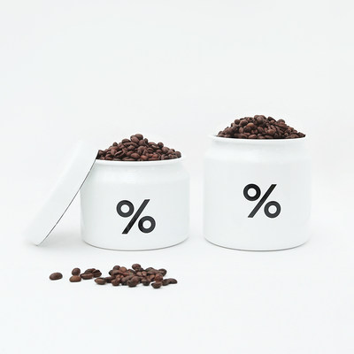 % Arabica阿拉比卡咖啡豆罐日式搪瓷百分号白色经典密封罐储存罐