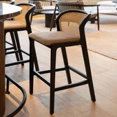 北欧实木高脚椅家用高脚凳子客厅岛台餐椅吧台椅前台藤编吧台椅