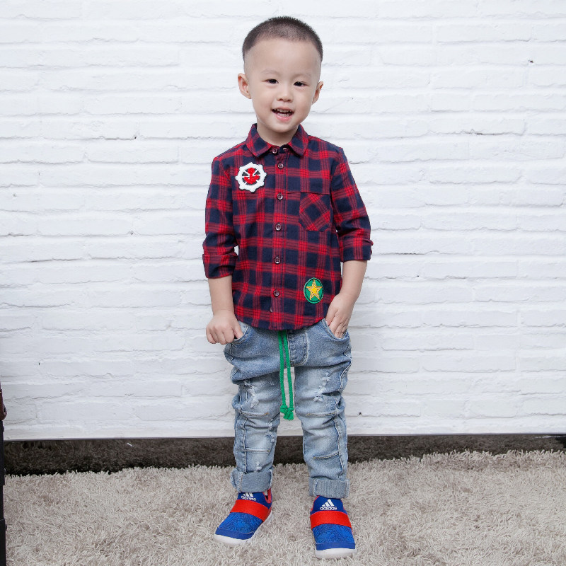 Children's clothing men and women Red and black lattice stripe lattice shirt Sea anchor star Patchin the Children/Baby/Family fitted , Shirt  category - from Buy2taobao.com to provide professional Taobao agent buy service