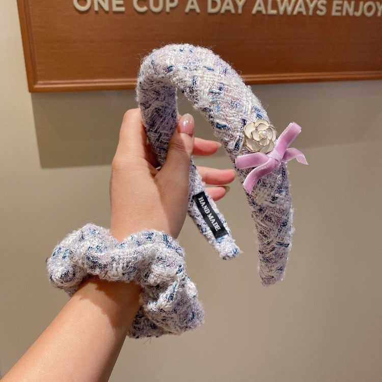 网红蝴蝶结小香风山茶花轻奢粗毛呢发圈法式名媛发夹头饰女,服饰配件/皮带/帽子/围巾,指环,淘宝优惠券,粉丝福利购,淘宝优惠卷