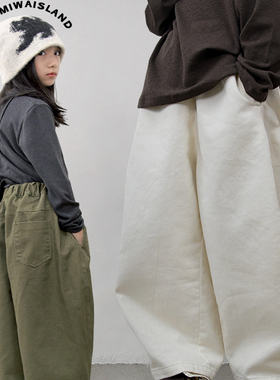 米花之岛原创儿童全棉斜纹磨毛休闲裤亲子工装风宽松薄加绒长裤