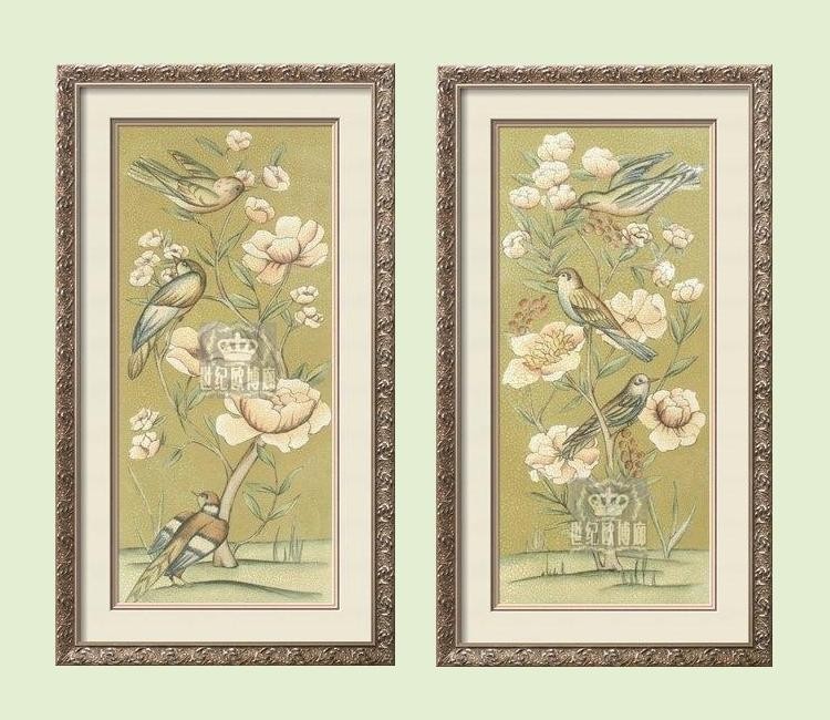 进口画芯新中式风卧室餐厅花鸟图