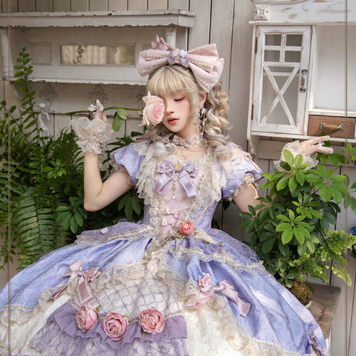 现货*HQ幻祈*HinanaQueena*晴紫色镜中公主华丽短款lolita裙