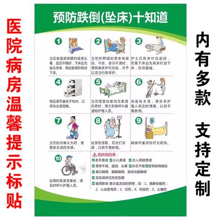 预防跌倒坠床十知道海报 医院病房温馨提示挂图展板 防跌倒墙贴