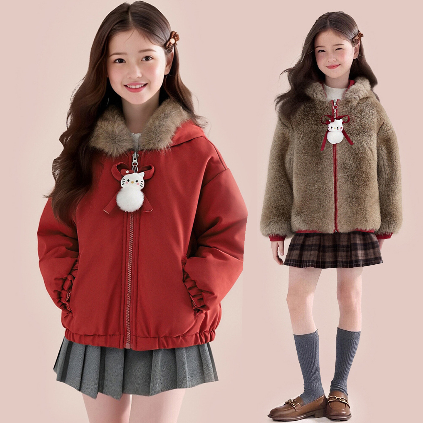 {双面穿}女童加绒加厚外套2025新款秋冬儿童冬季女孩超好看棉服